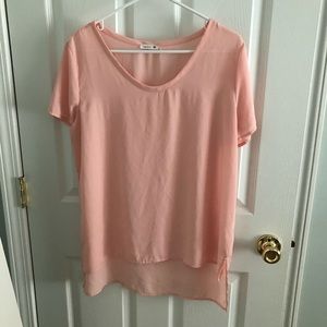Soprano Short Sleeve Sheer Chiffon Blouse Large